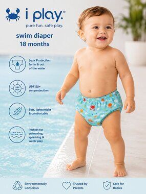 i play Baby Swim Diaper 18 Months Ocean Sea Life Reusable Swim Pants EUC
